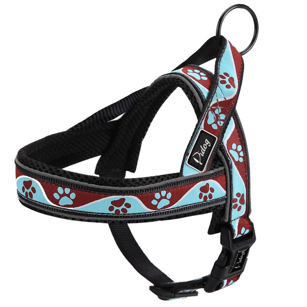 Reflective Dog Harness Adjustable Outdoor Training Dogs Harnesses with Handle Quick Fit For Medium Large Pets Cats Pitbull: Blue Paw / S