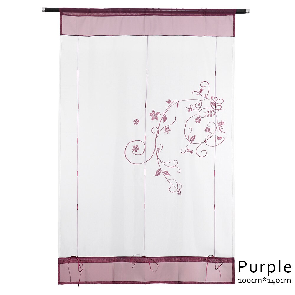 1pc romerske persienner vindue tyl voile gardin populært flot gennemsigtigt polyester gardiner broderet pastoral gardin boligindretning: 100cm x 140cm lilla