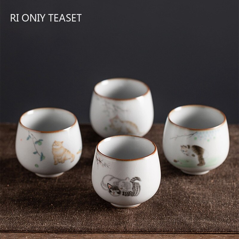 Grote Ru Kiln Theekopje Reizen Persoonlijke Meditatie Cup Handgemaakte Keramische Thee Kom Pu&#39;er Master Cup Huishouden Thee Set Accessoires
