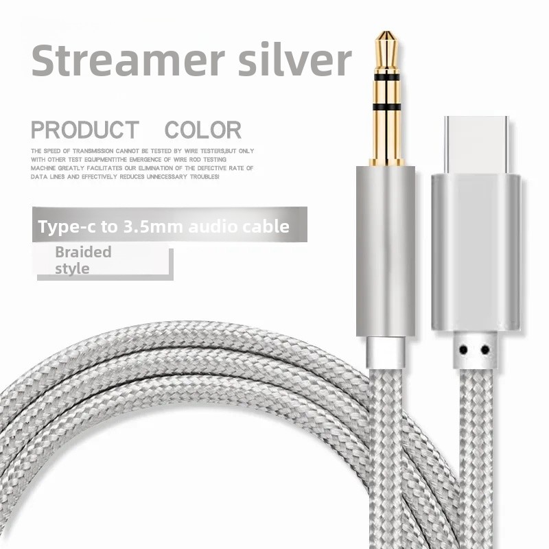 3.5mm til type c lydadapter kabel biltelefontilkobling høyttaler aux konverteringslinje vevd tpc for forbrukerelektronikk: Sølv