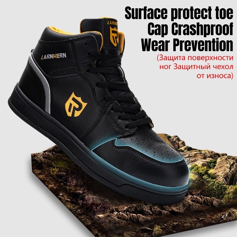 LARNMERN męskie stalowe palec u nogi ochronne buty robocze dla mężczyzn oddychające lekkie przeciwzmarszczkowe antypoślizgowe odblaskowe buty ochronne