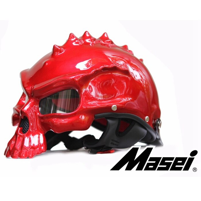 489 Dual Verwenden Schädel Maske Motorrad Helm Capacete Casco Neuheit retro Casque Motorrad Halbe Gesicht Rolle Helm: hell rot / XXL