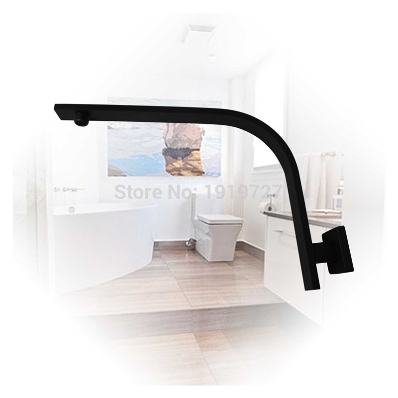 Factory Direct 100% Brass Matte Black Gooseneck Square Chrome Female Rainfall Shower Extension Arm For Wall Mount Head Or Rose