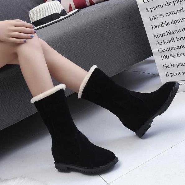 Hiver rétro antidérapant à fond plat bottes pour femmes gracieusement épaissi peluche femmes bottes courtes et 3cm talon femmes bottes de neige: black / 39 (Foot 24cm )