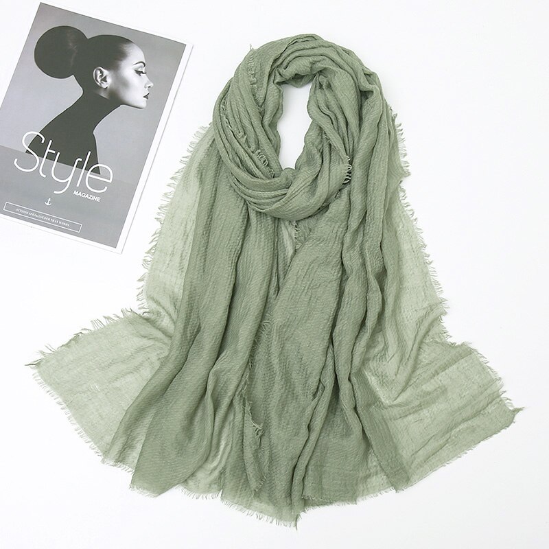 Plain Crinkle Cotton Scarf Women Muslim Hijab Large Size Tassel Scarves Stoles Pleated Islamic Bandana 10pcs/Lot: 8