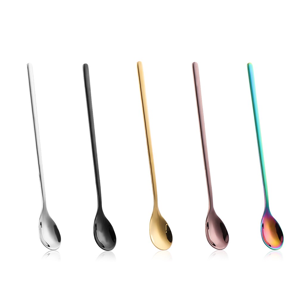 1pc kök rostfritt stål rund spade kaffesked långt handtag omrörning skopa dessert bestick mjölk te café