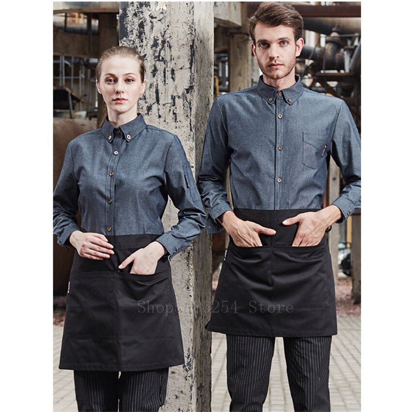 Chaqueta de Chef para hombre y mujer, chaqueta vaquera para restaurante, camarero, ropa de trabajo, uniforme de comida, servicio , abrigo