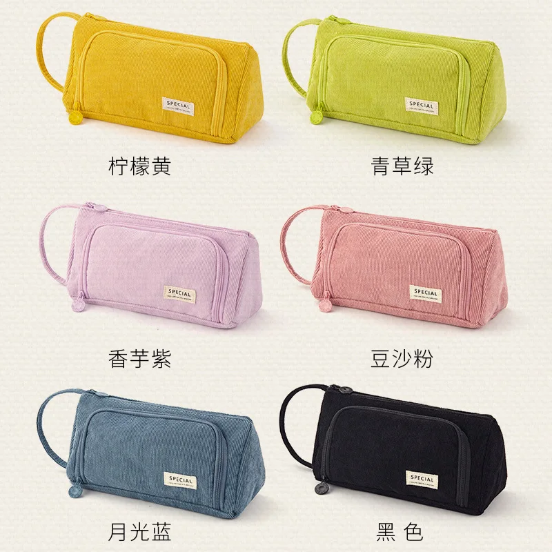 Corduroy Cute Pencil Case Macaron Colors Pencilcase Pencil Bags Make Up Pen Storage Bag School Supplies for Girls Stationery