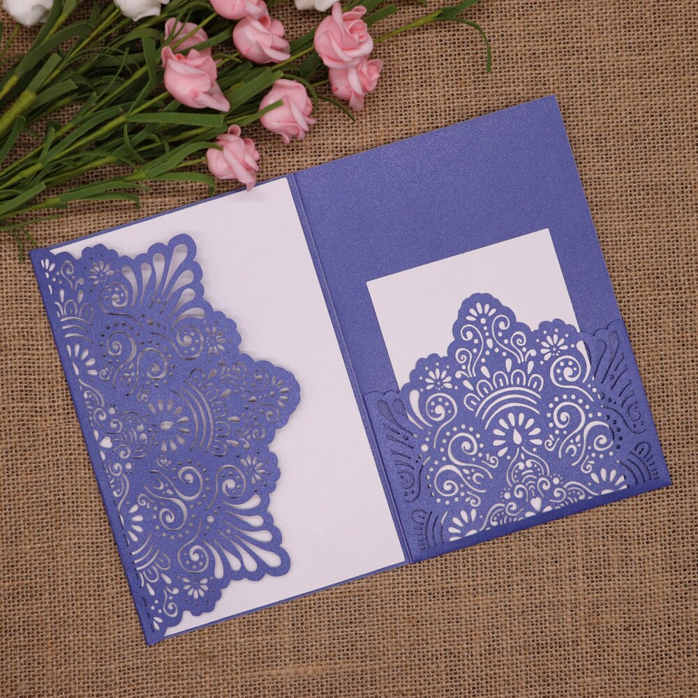 50pcs/pack 250gsm Shiny Pearl Paper Wedding Invitation Card Cover Carved Invitations Birthday Baptism Festival Party Favor Cards: Royal blue
