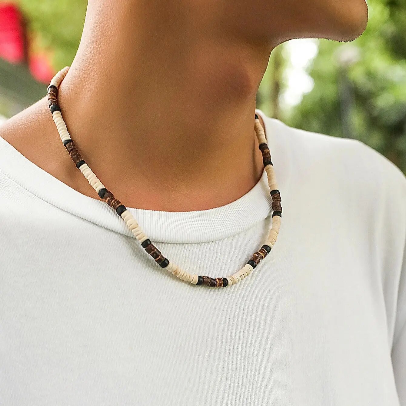 hombres verano playa cuentas de madera surfista collar Simple geométrico Tribal étnico cadena hecha a mano Steampunk joyería masculina