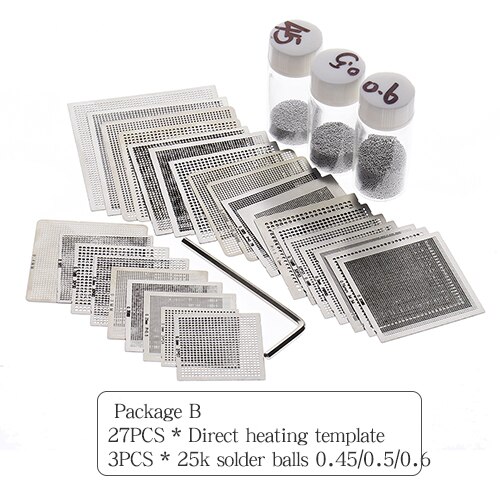 Plantillas BGA de 27 piezas, Kit de plantilla de estación de Reballing, Bola de soldadura de estaño, Sik: Package B