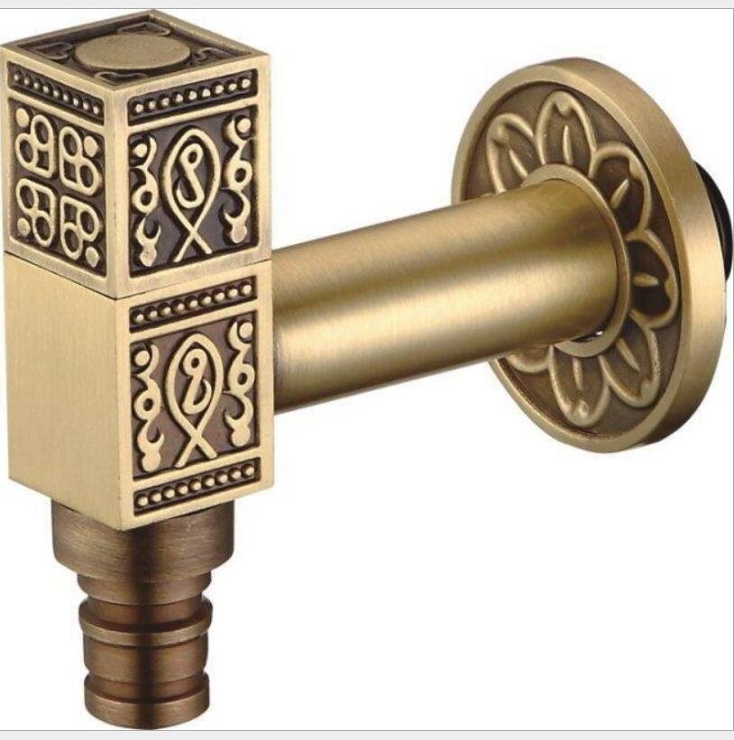 Antique Brass Carved Washing Machine Tap Single Cold Water Laundry Sink Faucet: SMT073-L
