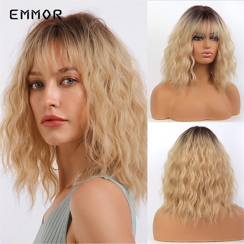 Emmor lange roze ombre watergolf synthetische haarpruiken met pony, hoge temperatuur vezel, kleurrijke cosplaypruik voor coole meiden: Lc278