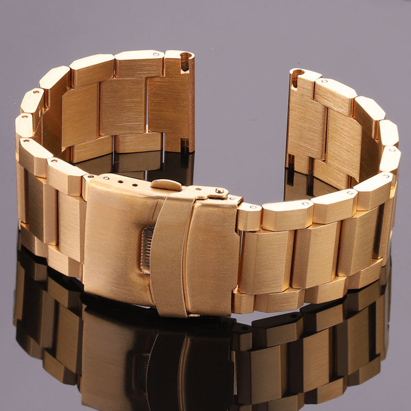 Solid Stainless Steel Brushed Watch Strap with Safety Clasp 18mm 20mm 22mm 24mm Available in Black Silver Unisex Watch Band: Black Yellow / 20mm