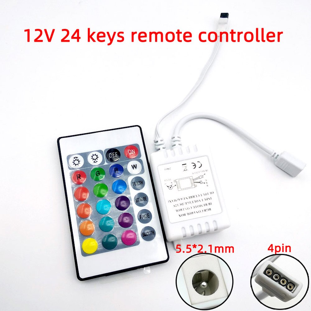 24 Keys Wireless RGB LED Light Controller Ir Remote 12V Dimmer for LED Strip Connector