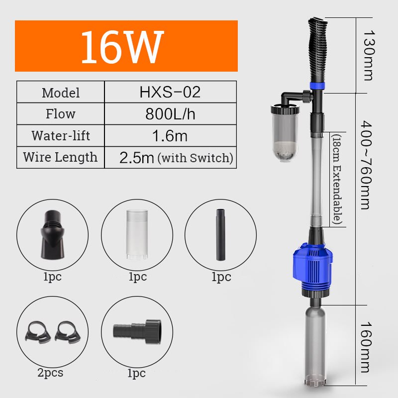 220V Electric Water Changer Cleaner Aquarium Sand Washer Fish Tank Filter Powerful Suction Syphon Operated Vacuum Gravel Siphon: HXS-02