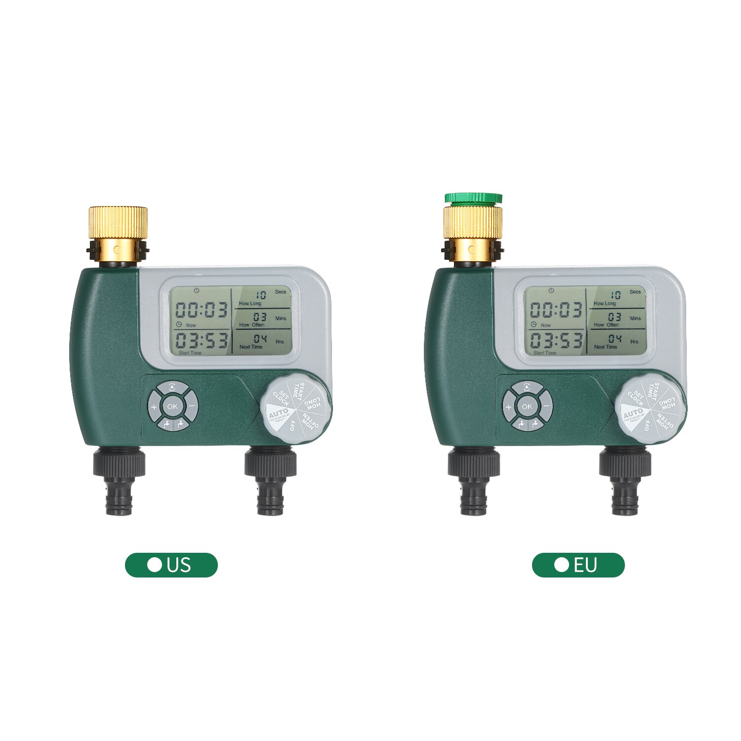 Digital automatisk vattning sprinklersystem slang kran timer utomhus batteri bevattning controller med 2 uttag för trädgård
