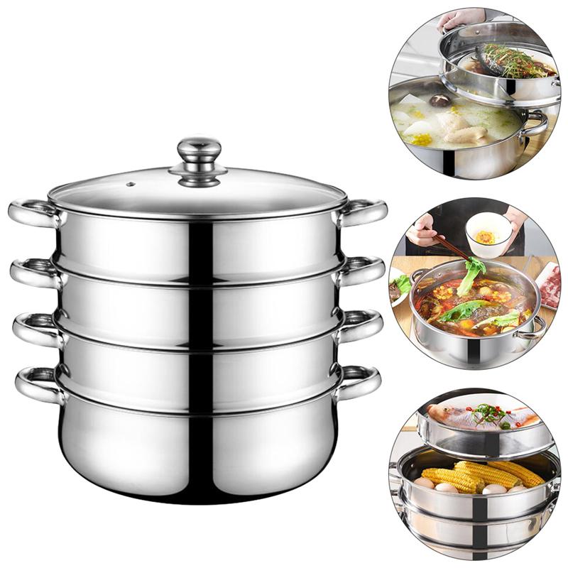 1Pc Super Thick-28cm Rvs Soeppan Multifunctionele Pot (Vier-Layer)