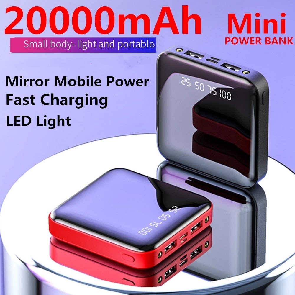 Power Bank 20000mAh Portable Charging Poverbank Mobile Phone LED Mirror Back Power Bank External Battery Pack Powerbank