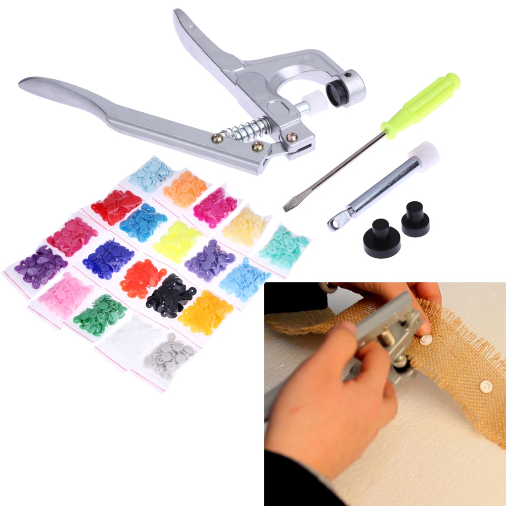 T5 plastique résine bouton pression outil d'installation Sihetun boucle main pression pince + 300 pièces en plastique boucles bouton pince pression
