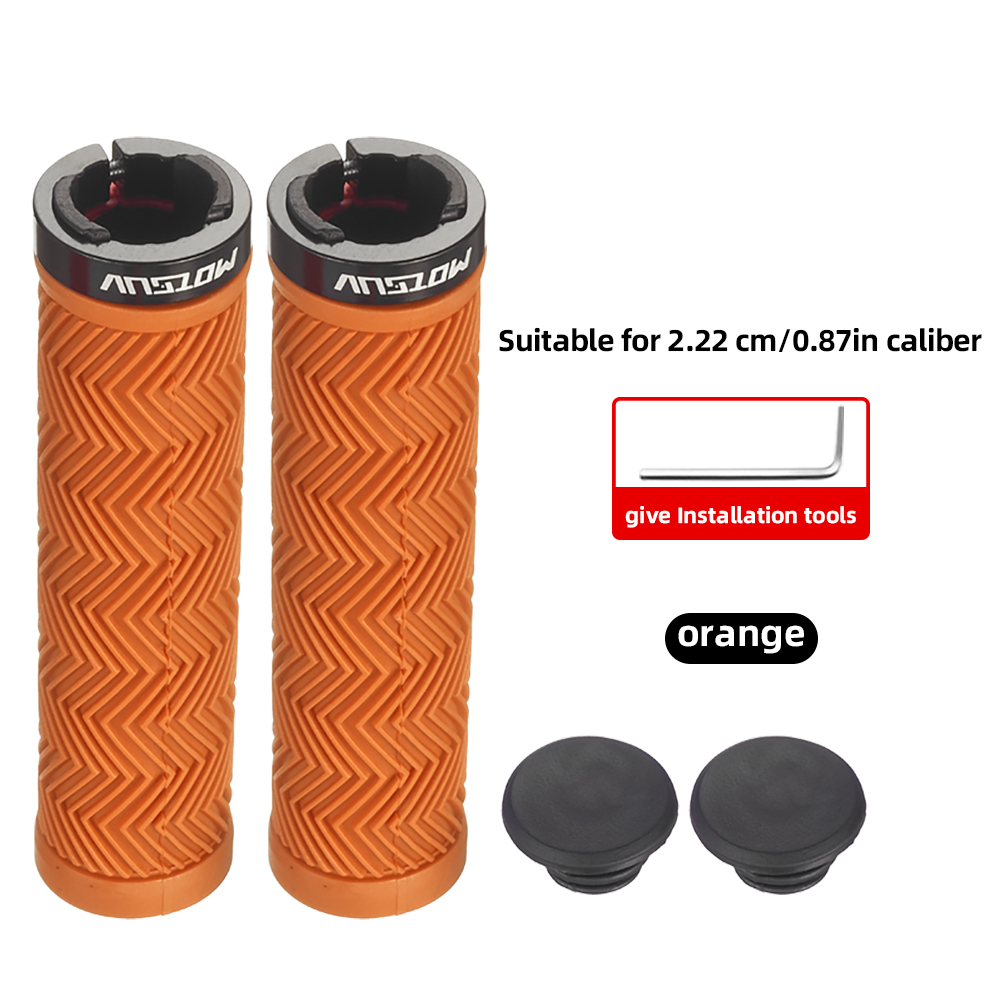 Manoplas MOTSUV para bicicleta de montaña, empuñadura de manillar de goma antideslizante, anillo de bloqueo de aleación de aluminio, corrugado, accesorios de ciclismo a prueba de golpes: YELLOW