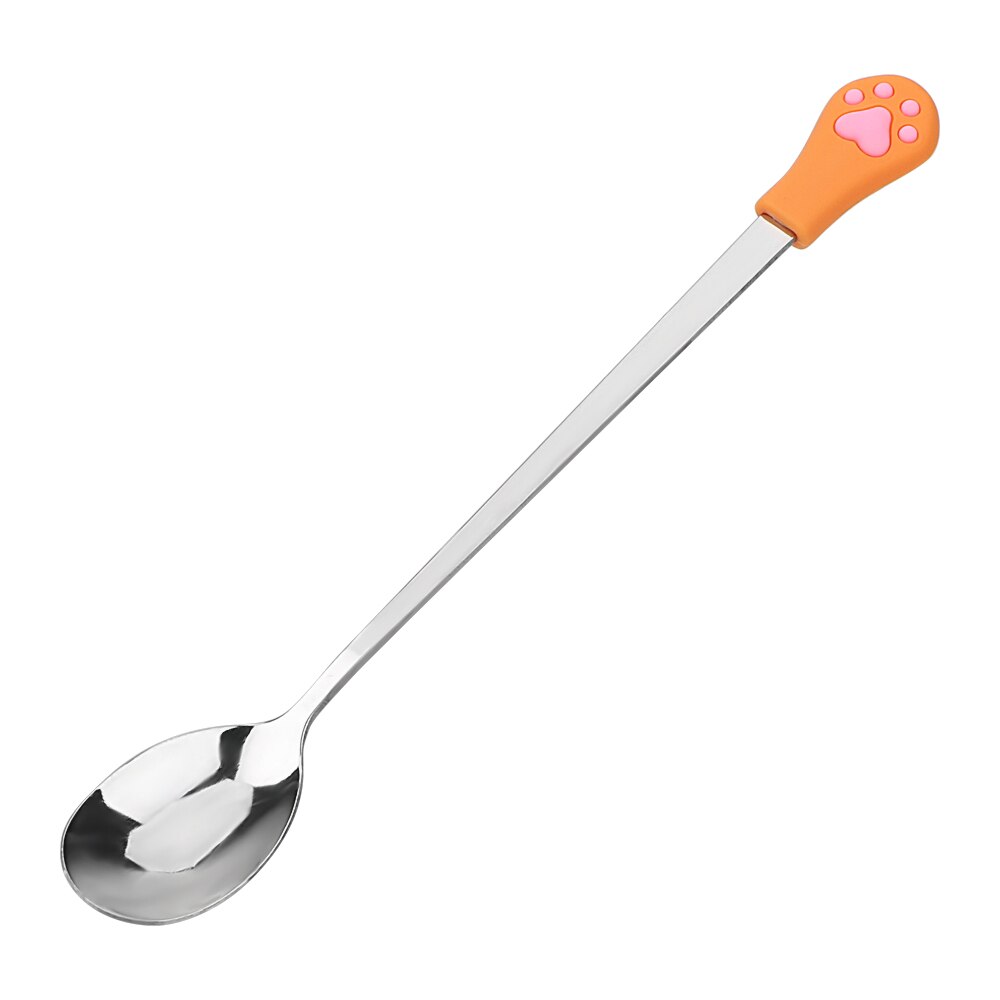 Kaffeskedar söt kattklo rostfritt stål kök levererar godis te dryck sked frukt gaffel dessert sked porslin: Orange