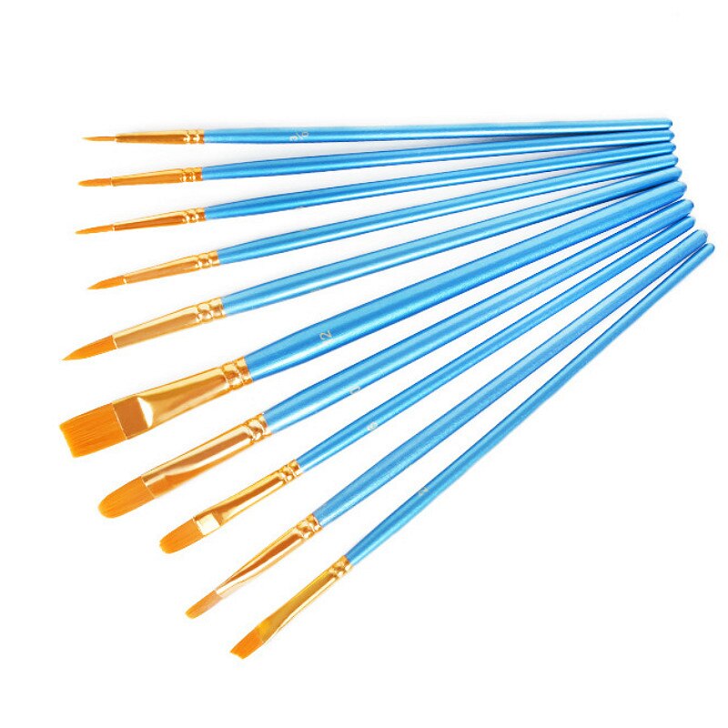 10Pcs/set Nylon Artist Paint Brush Watercolor Acrylic Wooden Handle Painting Brushes Art Supplies Stationery: C