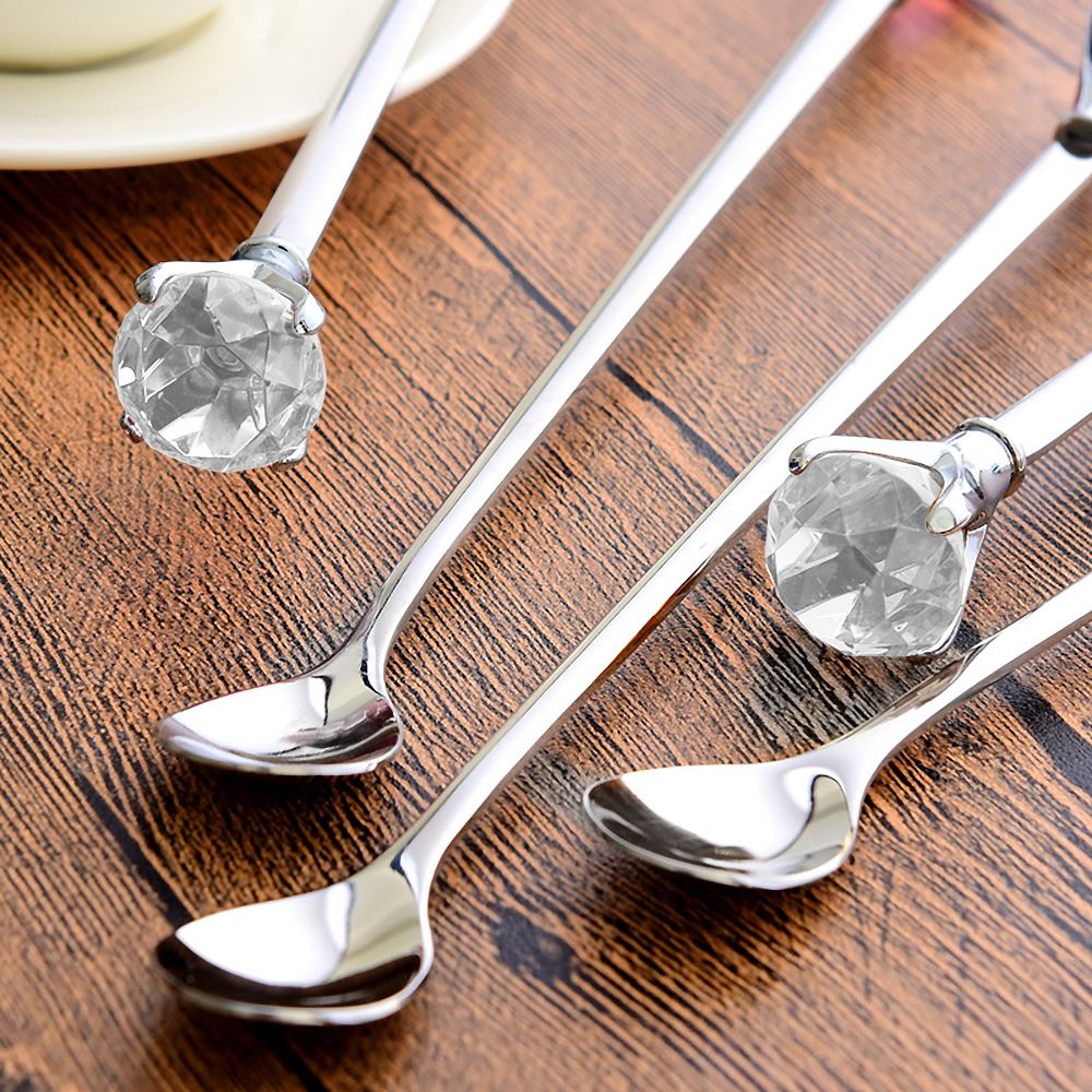 1pc Stainless Steel Mixing Cocktail Spoon With Rhinestone Long Handled Drink Coffee Swizzle Mixing Stirring Barware Drink Tool