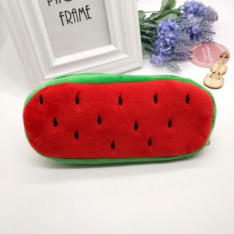 FUDEAM Soft Plush Cartoon Women Long Coin Purse Cute Zipper Girl School Stationery Pencil Case Usb Cable Storage Bag Key Wallet: Watermelon