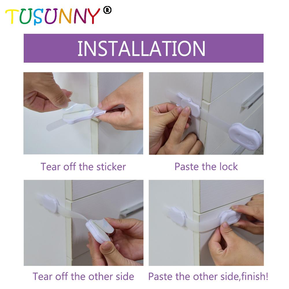 TUSUNNY-armoire à tiroirs 6 pièces | protection de sécurité réglable multifonction bébé, serrure pour porte des toilettes et du réfrigérateur