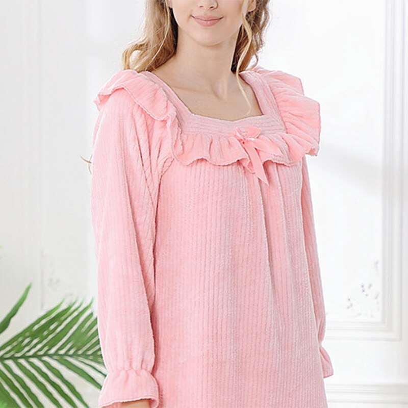 Herfst Sleepdress Vrouwen Flanel Fleece Lange Warme Prinses Nachthemd Homewear Meisje Winter Dikker Nachtjapon Nachtkleding Plus Size