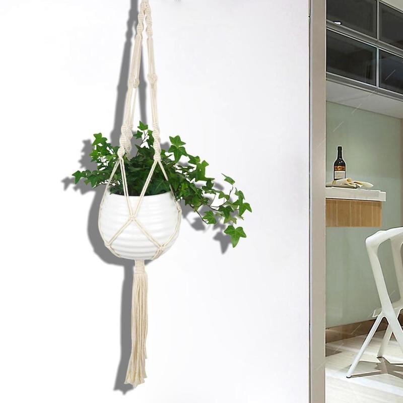 1-- pack macramé plantenhangers, verschillende niveaus, handgemaakte bloemenhouderset, katoenen standaard, touwplantenbakken voor binnen, hangend, po  i0 g 2