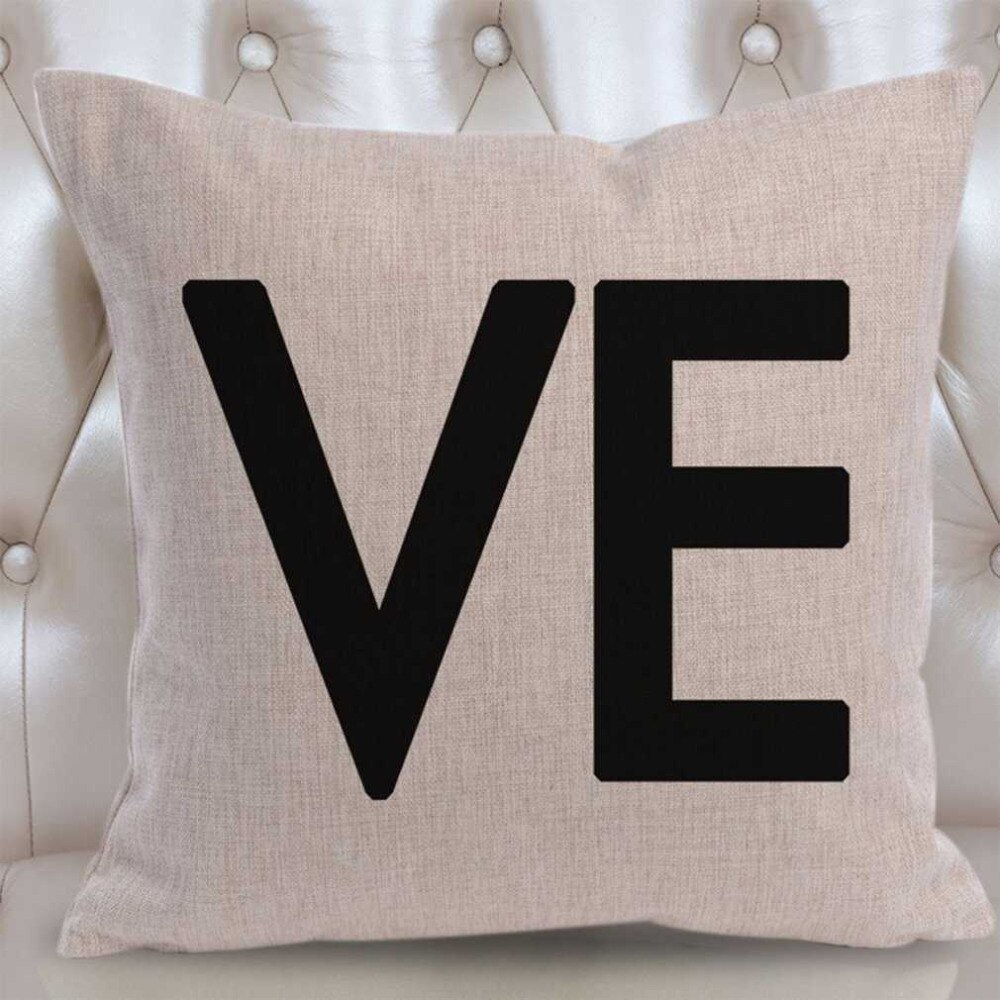 1Pcs Liefde Letters Katoen Linnen Sierkussen Kussen Comfortabele Sofa Kussen Auto Woondecoratie 43x43cm
