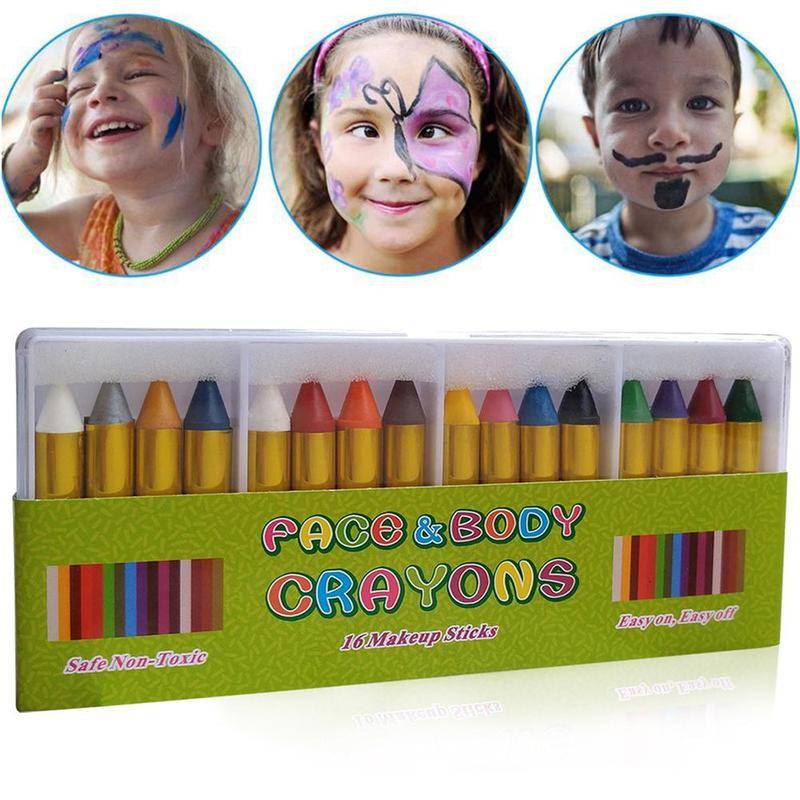 16pcs/1set Halloween Face Color Crayons Transparent Children Painted Face Crayons Boxed Friendly Environmentally Non-toxic N6V2