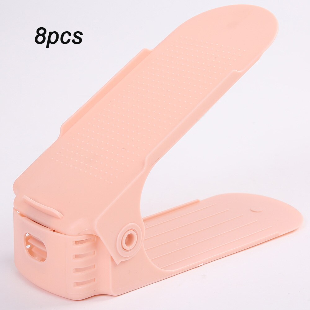 8 stuks verstelbare dubbele schoenenorganizer moderne schoonmaak opbergrek plastic woonkamer organizers schoenendoos standaard beugel schoenendoos: 8 stuks roze