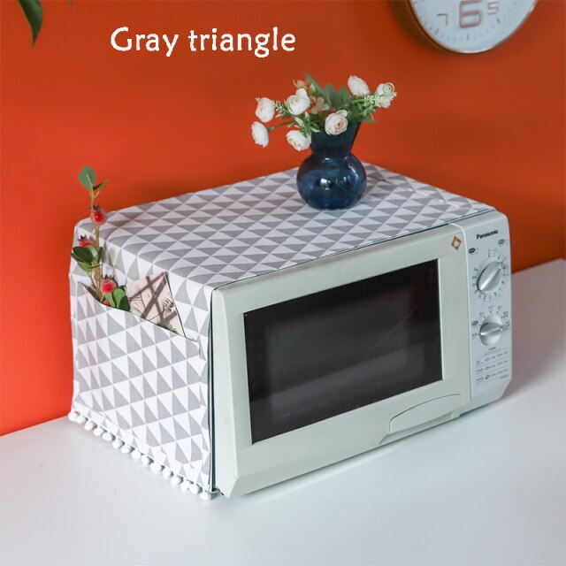 Cotton Linen Fabric Dust Cover Microwave Oven Box Pastoral Style Towel: Gray triangle