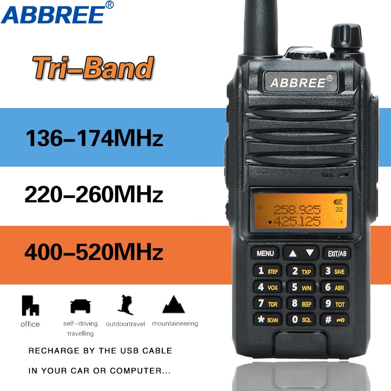 Abbree AR-F3 Tri-Band Portatile Walkie Talkie 8w dual band aggiungere 220-260MHz di alta potenza a lunga gamma di viaggio Trasmettitore radio a due vie