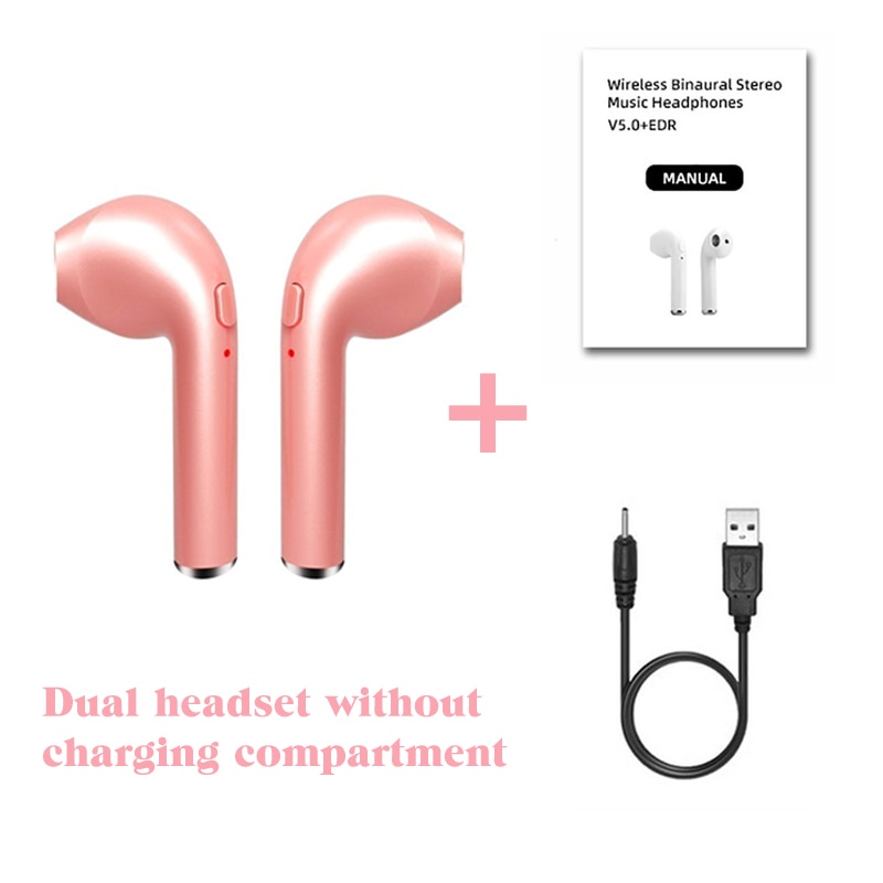 I7s Tws Draadloze Hoofdtelefoon Bluetooth Oortelefoon Met Microfoon Opladen Doos Oortelefoon Sport Headset Opladen Box Voor Iphone: Pink two earbuds