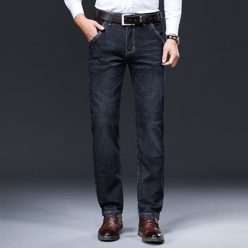 Dikke katoenen stof relaxed fit merk jeans heren casual klassiek rechte losse jeans heren denim broek broek maat