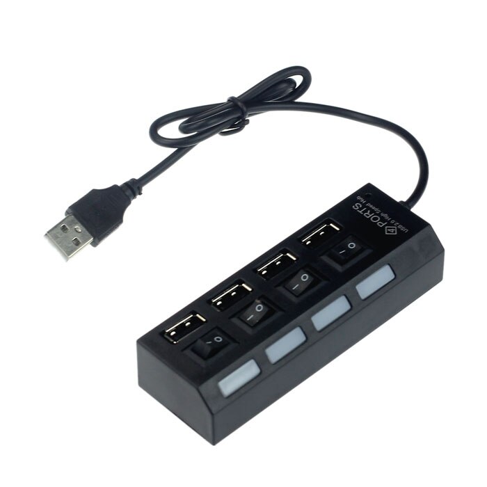 4-port Switch Hub Black USB 2.0 4 Port Power On/Off Switch LED Hub for PC Laptop Notebook Multi USB Port Hub Usb Splitter