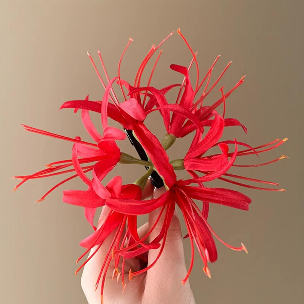 Red Spider Lily Hairpin Hair Accessories Big Flower Duckbill Clip Beach Bangs Side Clip Blue Simulation Flower Hairpins: Red