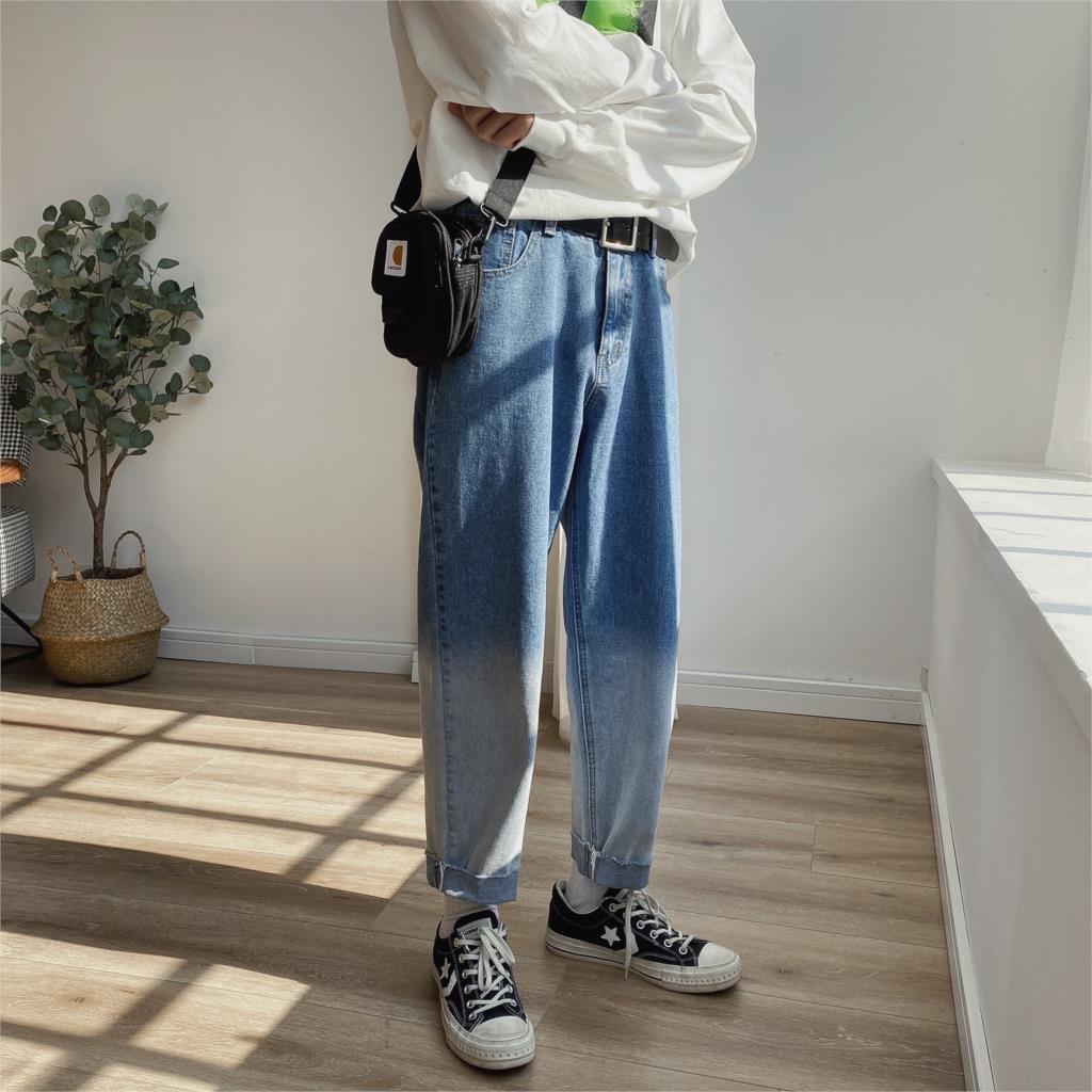LAPPSTER Men Gradient Color Blue Jeans Pants Mens Japanese Streetwear Denim Pants Male Patchwork Fashions Harem Pants 5XL: Light Blue / 5XL