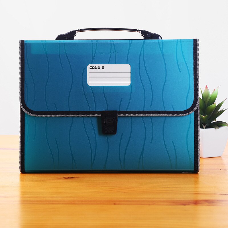 13 Pockets Expanding Wallet With Portable Handle Office A4 Letter Size Document Bag Accordion Filling File Folder Large Capaticy: Green  