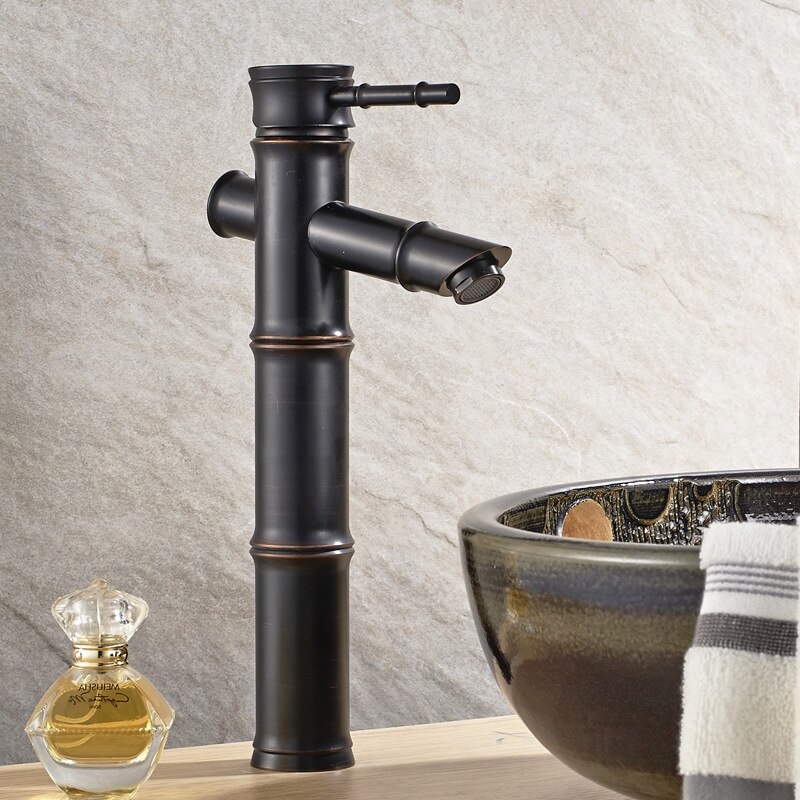 ! Grifo de lavabo de estilo chino de bronce Negro estilo Bambú de cobre grifo mezclador de agua fría de un solo mango 2241