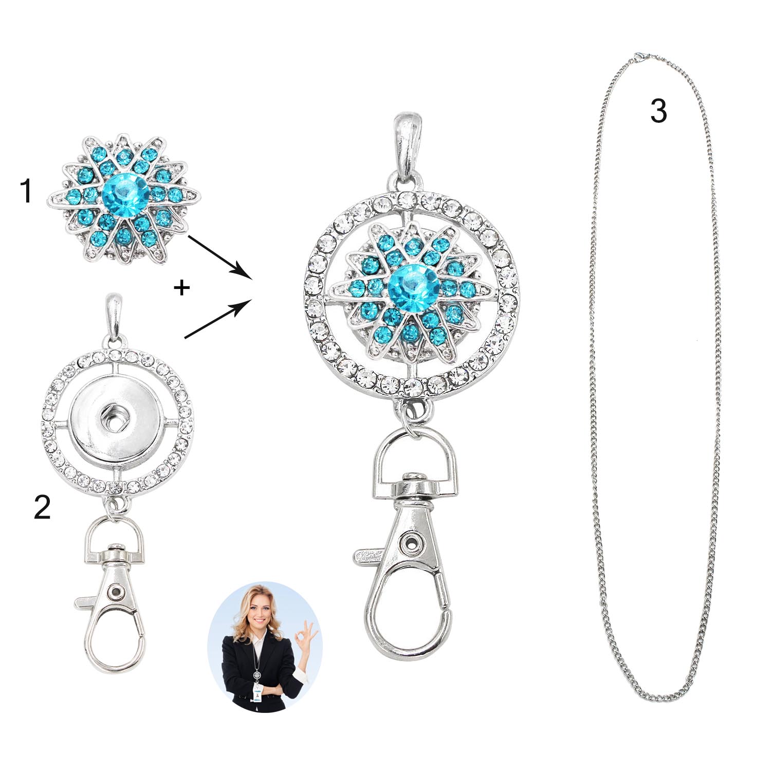 Idclip Schlüsselband Halfter Ich würde Abzeichen Eule schnappen Schmuck Rosa Reize Anhänger Clip Bling Halskette Frauen Büro zubehör: LA14