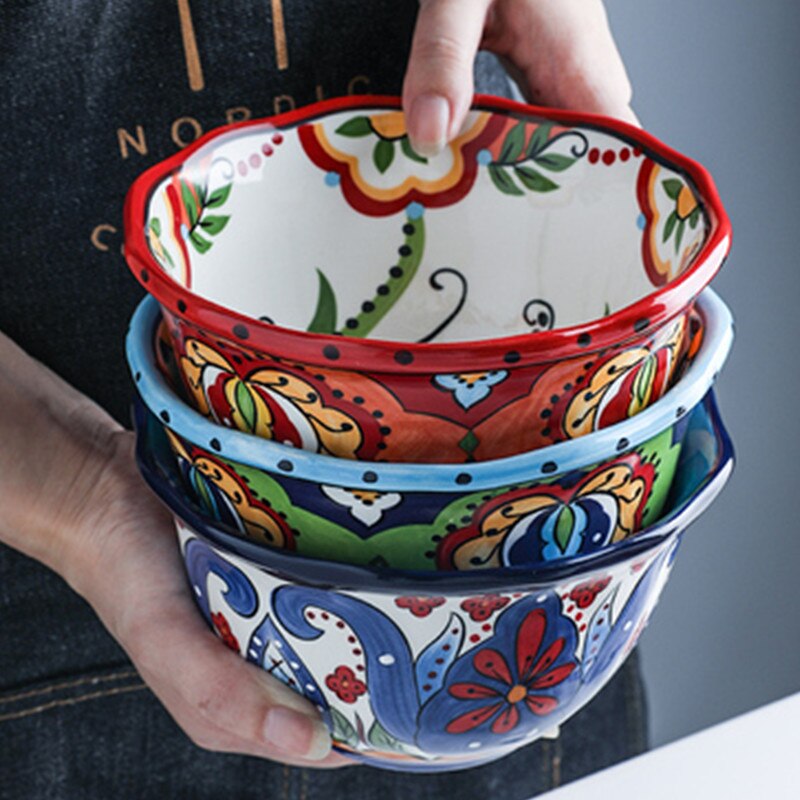Bohemian Handgeschilderde Keramische Slakom Rijst Ramen Kom Soep Kommen Fruit Thuis Ontbijt Granen Huishoudelijke Keuken Servies