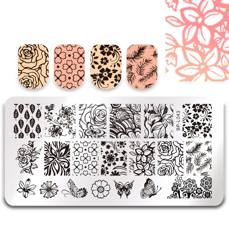 Born pretty 12*6cm rechthoekige nagelkunst stempel sjabloon bloem vlinder afbeelding printplaat stencil bp -l043