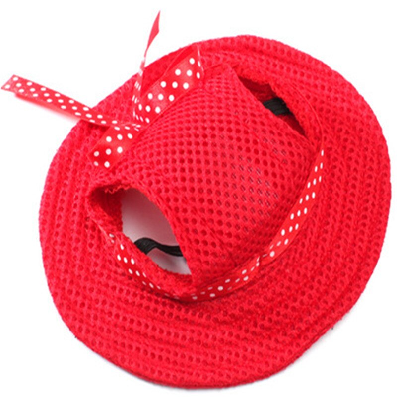 Sommar sällskapshund söt print keps baseballhatt liten hund med öronhål bowknot mesh andningsbara hundhattar: Röd / M