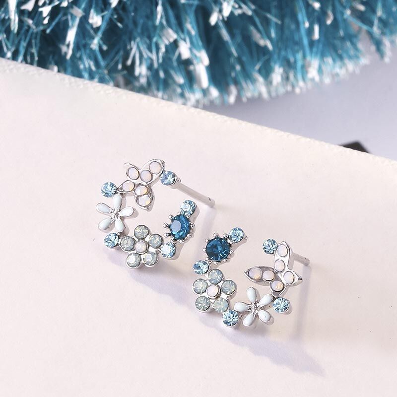 Nueva joyería de novedosa coreana, pendientes bonitos y frescos con forma de gota de aceite y flor, pendientes de cristal para mujer, de joyas de: Bañado en rodio de imitación