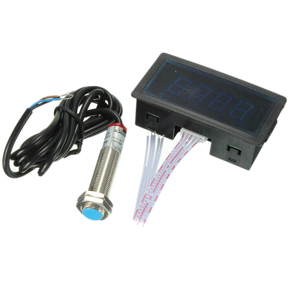 Current Industry Easy Install 4 Digital RPM Speed Meter Led With Hall Switch Durable Rectangle Tachometer Measuring Motor: Blue